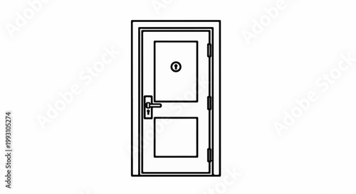 A simple black outline drawing of a closed interior door with a handle