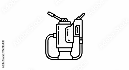 Stylized line drawing of a mechanical pump with two handles and hoses