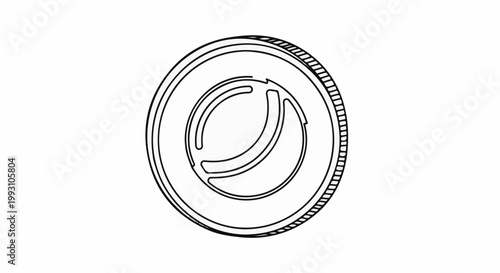 Stylized outline of a coin with segmented internal design and ridged edge