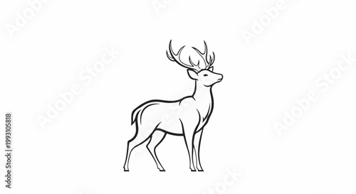 Stylized line art of a majestic stag with large antlers on a white background