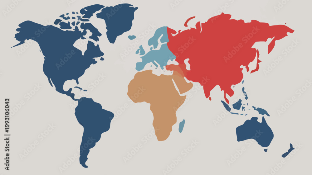 Obraz premium World Map with Color-Coded Continents