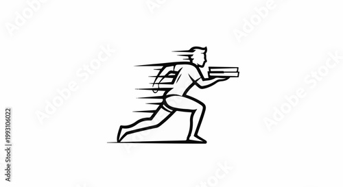 Stylized delivery person running with pizza
