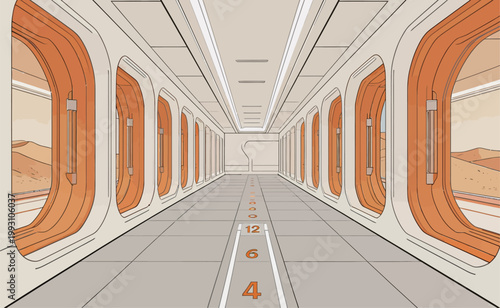 Interior of a Modern Futuristic Train with Desert View
