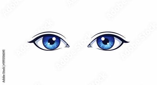Stylized blue eyes with dark pupils and highlights, set against white