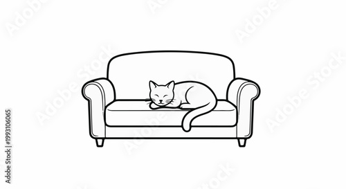 A simplified illustration of a sleeping cat curled up on a plush sofa