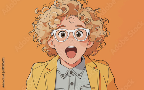 Excited Curly-Haired Child in Yellow Jacket