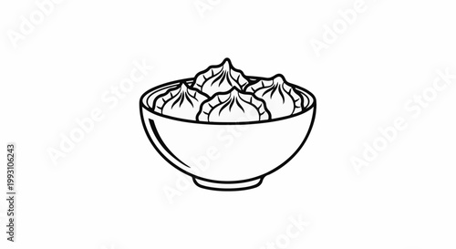 Simple line drawing of a bowl filled with four dumplings