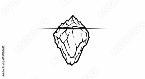 Black and white line drawing of a large iceberg partially submerged in water