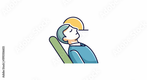 Person reclined in a chair with eyes closed, a sun-like shape above