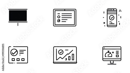Streamlined Digital Insights: A collection of clean, monochrome icons representing modern technology and data analysis.