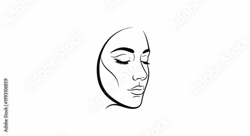 Minimalist black line art sketch of a woman's face with closed eyes