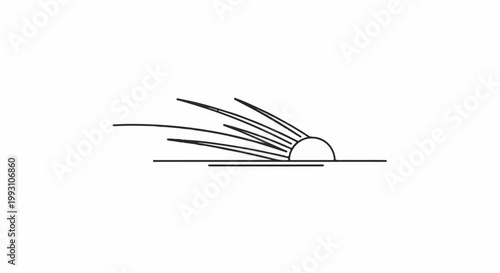 Simple line drawing of a rising sun over a horizontal line