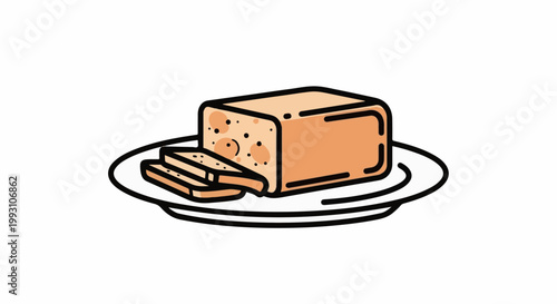 Sliced bread loaf on a plate, cartoon style, simple illustration