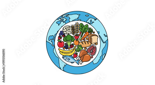 Global food variety depicted on planet Earth