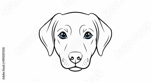 Minimalist line art drawing of a dog's face with blue eyes