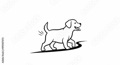 Happy dog on a winding path, tail wagging with joy