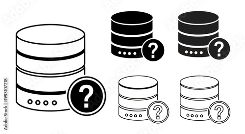 Abstract database and data storage icons with question marks for unclear data concepts.