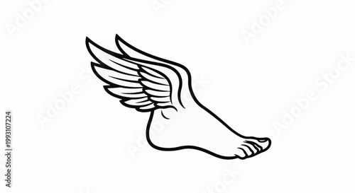 Line art of a winged foot on a white background