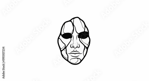 Fragmented abstract face with dark eyes and smooth lips