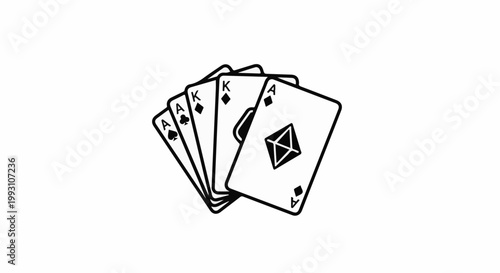 Five playing cards fanned out, showing aces, kings, and a diamond symbol