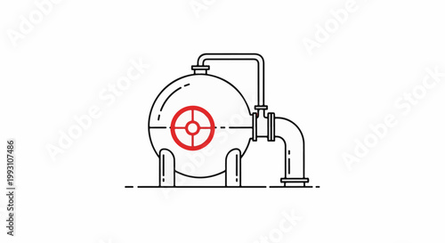 Industrial pressure vessel with a red valve and connecting pipes