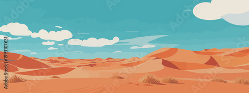 Red Desert Sand Dunes with Blue Sky and Clouds