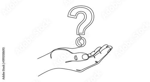 Open hand with a questioning symbol above, a conceptual illustration of inquiry and uncertainty.