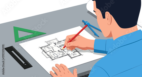 Man drawing on white paper.