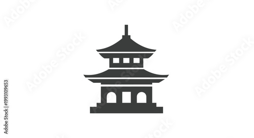 Black silhouette of a pagoda tower.