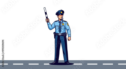 Police Officer Directing Traffic Control.
