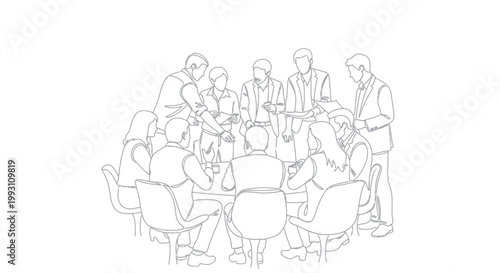 Business people sitting around meeting table.