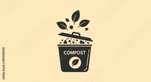 Compost Bin with Green Leaves Emerging.