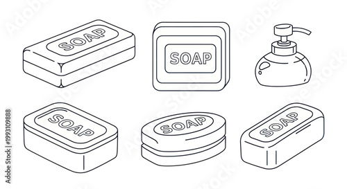 Collection of soap bars and dispenser.