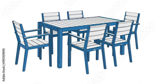 Blue outdoor patio dining table set.