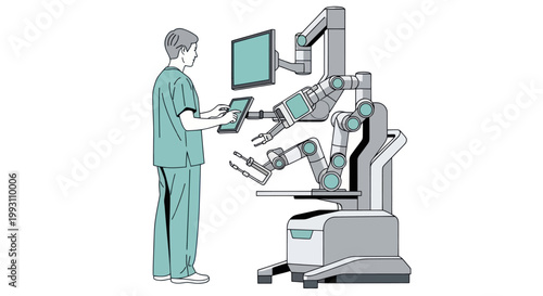 Doctor operating robotic surgery system.