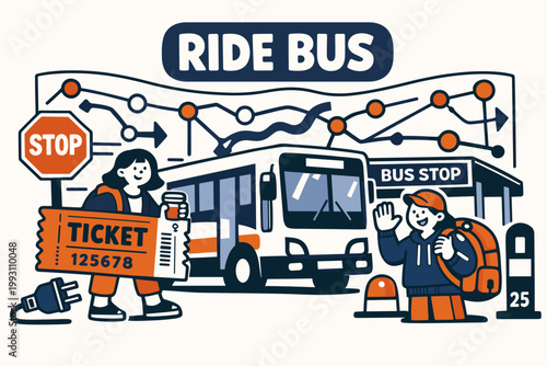 Repair Maintenance Tools. Clean one-line drawing banner scene of one technician fixing an oversized toolbox and giant gear, composition spread edge to edge