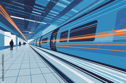 Modern Subway Station with Moving Train