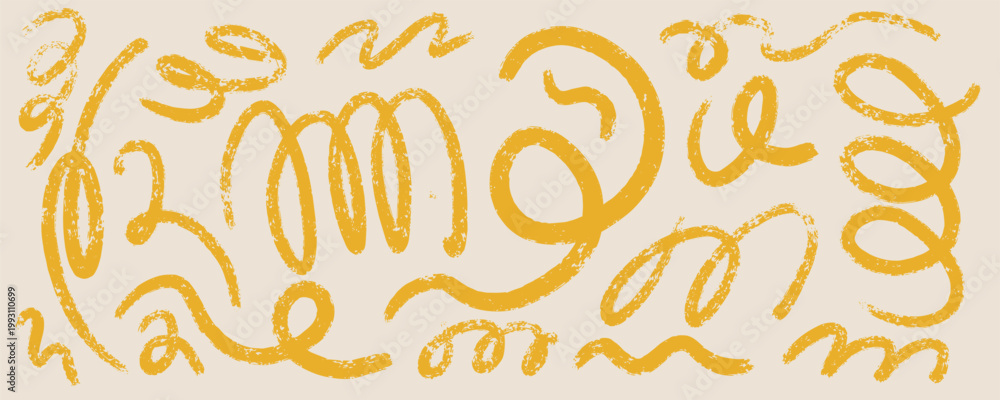 Obraz premium brush background stroke paint marker curl abstract line swirl yellow color texture on beige paper surface for minimal backdrop. mark detail with grunge effect and rough texture. modern graphic design