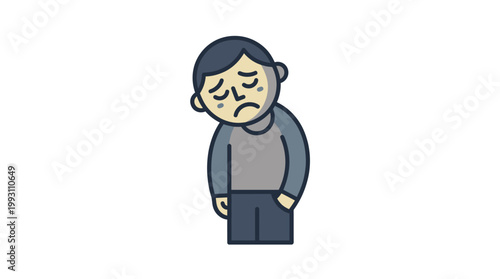 Sad man with closed eyes standing.