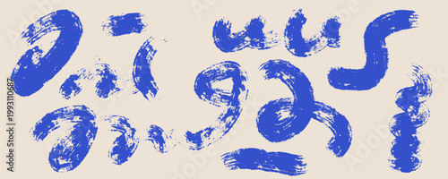 brush background stroke paint marker curl abstract line swirl blue color texture on beige paper surface for minimal backdrop. mark detail with grunge effect and rough texture. modern graphic design