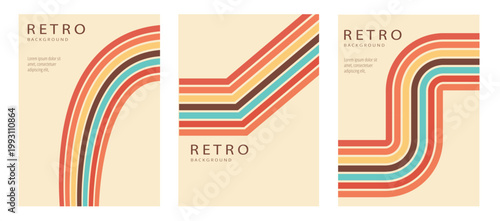 Abstract retro 70s posters collection,Colorful vintage 1970 stylish wallpaper with lines, stripes, curve shapes,can be used for poster, banner, decorative, wall art