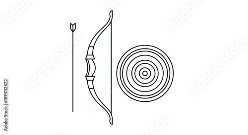 A flat-style icon set featuring a bow, arrow, and quiver in a scalable design, part of a multi-theme graphic resource system against a clean white background.