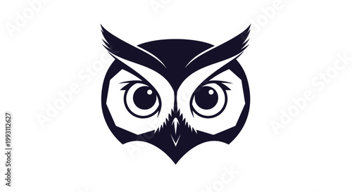 Minimalist owl head logo icon isolated on white background.