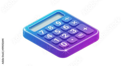 Vector illustration of 3d isometric calculator icon with gradient blue and purple texture on a transparent background