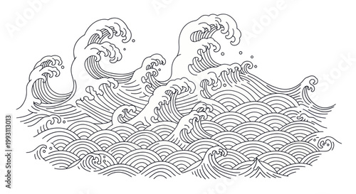 Stylized Japanese wave pattern in black and white