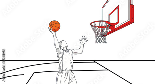 Basketball player performing a slam dunk over the hoop.