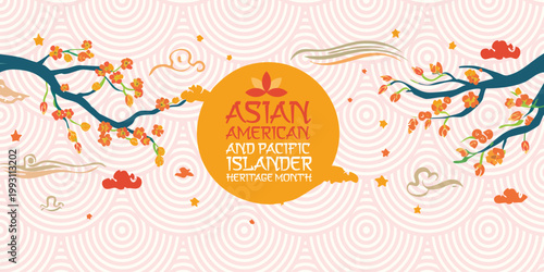 Asian Pacific American Heritage Month. Celebrated in May. It celebrates the culture, traditions and history of Asian Americans and Pacific Islanders in the United States. Poster, card, banner. Vector	