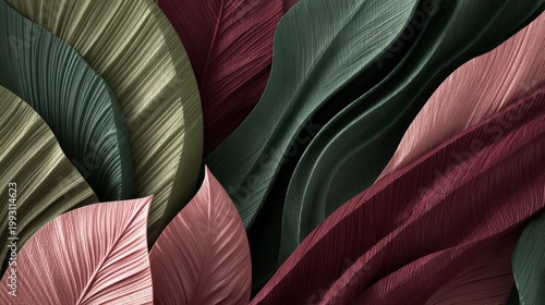 mockup background with natural leaf-inspired patterns, sculpted abstract geometry, sage green and burgundy palette