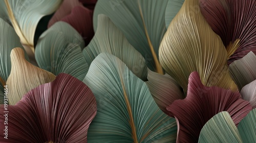 mockup background with natural leaf-inspired patterns, sculpted abstract geometry, sage green and burgundy palette