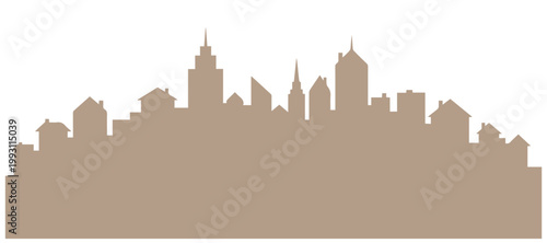 Simple abstract houses forming a contemporary city skyline illustration.